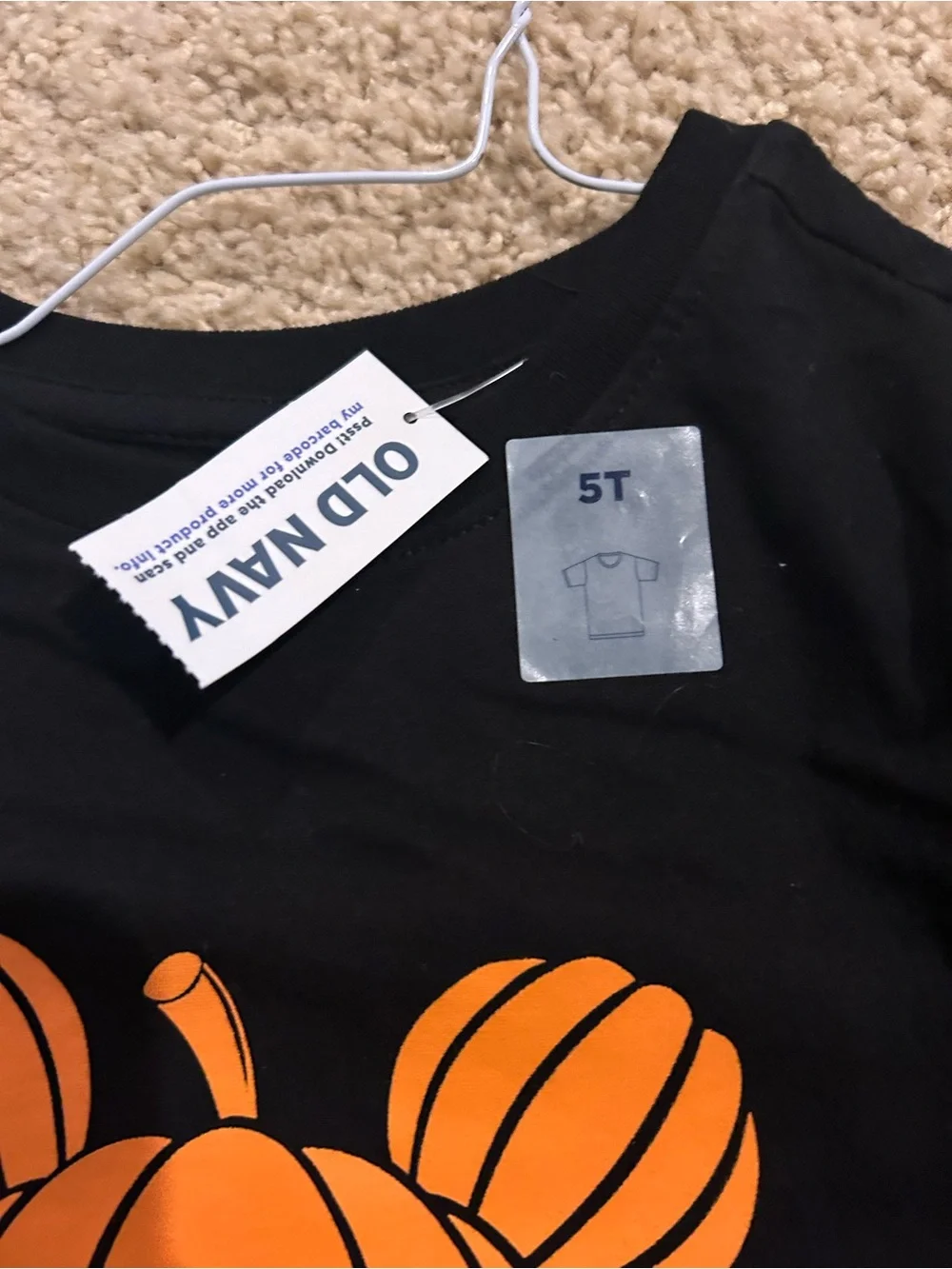 Old Navy Black Tee with Orange Pumpkin Graphic